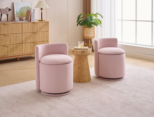 English Elm 075-Velvet Swivel Barrel Chair with Hidden Storage Plush Seat for Living Room Pink W527P557554