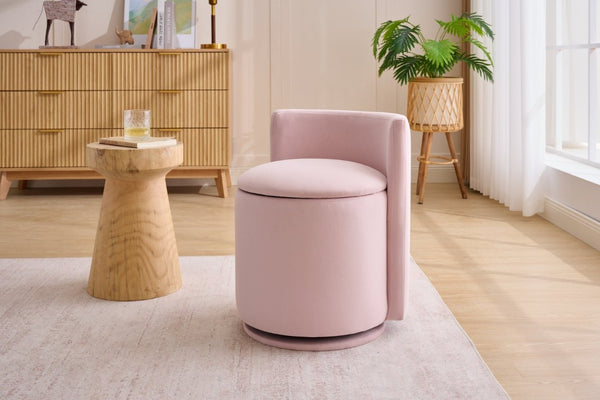 English Elm 075-Velvet Swivel Barrel Chair with Hidden Storage Plush Seat for Living Room Pink W527P557554