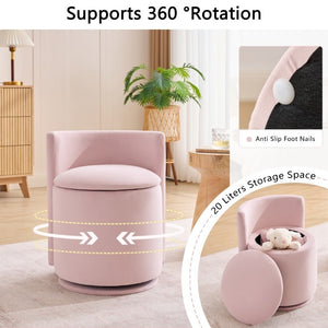 English Elm 075-Velvet Swivel Barrel Chair with Hidden Storage Plush Seat for Living Room Pink W527P557554