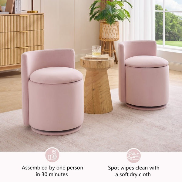 English Elm 075-Velvet Swivel Barrel Chair with Hidden Storage Plush Seat for Living Room Pink W527P557554