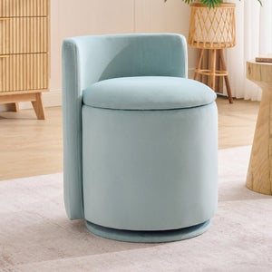 English Elm 075-Velvet Swivel Barrel Chair with Hidden Storage Plush Seat for Living Room Aqua W527P557555