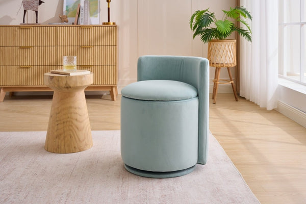 English Elm 075-Velvet Swivel Barrel Chair with Hidden Storage Plush Seat for Living Room Aqua W527P557555