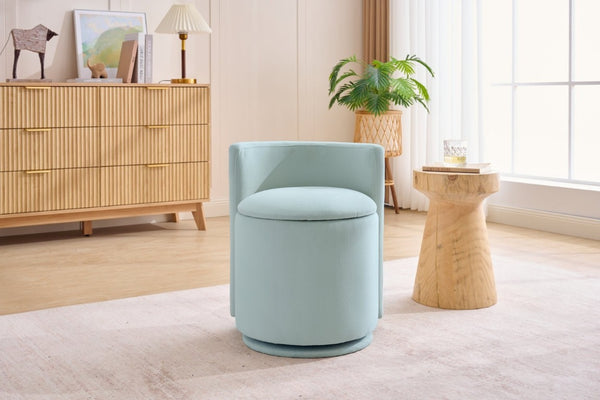 English Elm 075-Velvet Swivel Barrel Chair with Hidden Storage Plush Seat for Living Room Aqua W527P557555