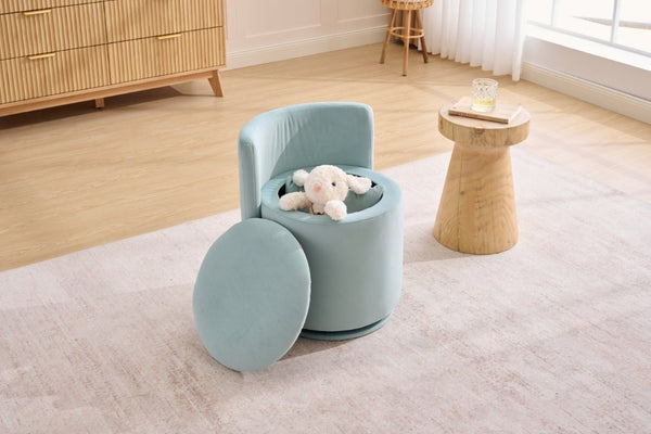 English Elm 075-Velvet Swivel Barrel Chair with Hidden Storage Plush Seat for Living Room Aqua W527P557555