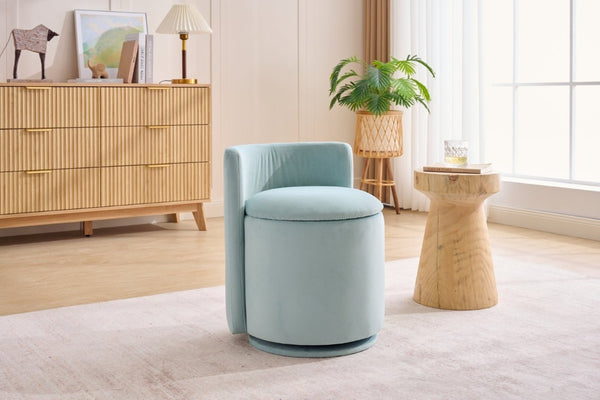 English Elm 075-Velvet Swivel Barrel Chair with Hidden Storage Plush Seat for Living Room Aqua W527P557555