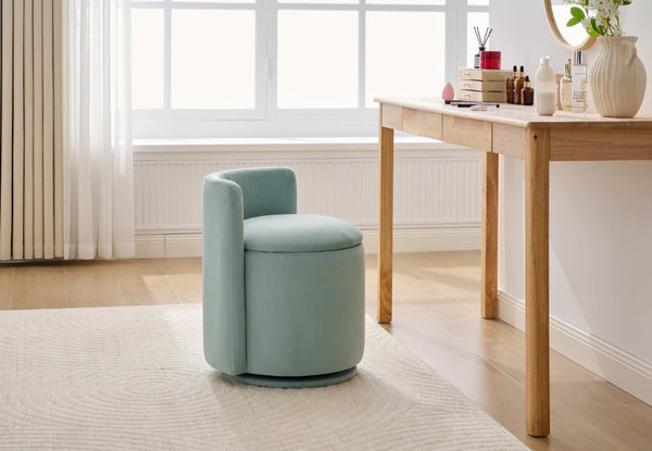 English Elm 075-Velvet Swivel Barrel Chair with Hidden Storage Plush Seat for Living Room Aqua W527P557555