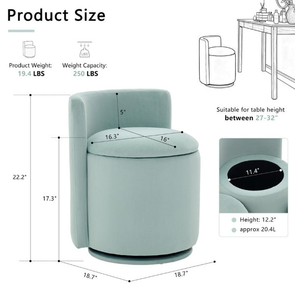 English Elm 075-Velvet Swivel Barrel Chair with Hidden Storage Plush Seat for Living Room Aqua W527P557555