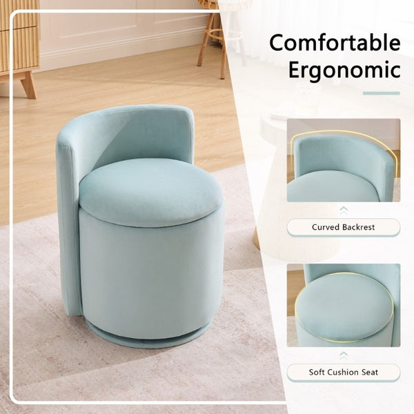 English Elm 075-Velvet Swivel Barrel Chair with Hidden Storage Plush Seat for Living Room Aqua W527P557555