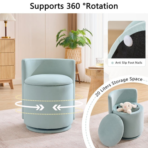 English Elm 075-Velvet Swivel Barrel Chair with Hidden Storage Plush Seat for Living Room Aqua W527P557555