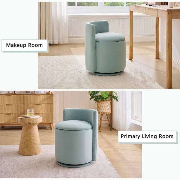 English Elm 075-Velvet Swivel Barrel Chair with Hidden Storage Plush Seat for Living Room Aqua W527P557555