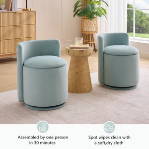 English Elm 075-Velvet Swivel Barrel Chair with Hidden Storage Plush Seat for Living Room Aqua W527P557555
