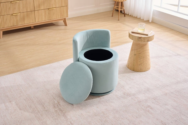 English Elm 075-Velvet Swivel Barrel Chair with Hidden Storage Plush Seat for Living Room Aqua W527P557555