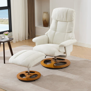 English Elm 069dr-ergonomic Wingback Chenille Swivel Recliner with Massage Ottoman for Living Room White W527S00020