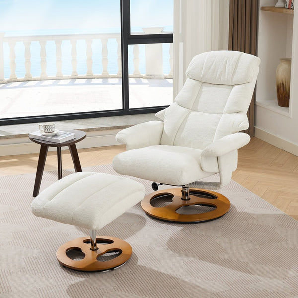English Elm 069dr-ergonomic Wingback Chenille Swivel Recliner with Massage Ottoman for Living Room White W527S00020