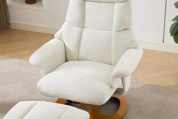 English Elm 069dr-ergonomic Wingback Chenille Swivel Recliner with Massage Ottoman for Living Room White W527S00020