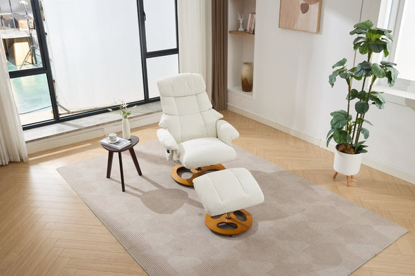 English Elm 069dr-ergonomic Wingback Chenille Swivel Recliner with Massage Ottoman for Living Room White W527S00020