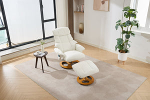 English Elm 069dr-ergonomic Wingback Chenille Swivel Recliner with Massage Ottoman for Living Room White W527S00020