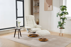 English Elm 069dr-ergonomic Wingback Chenille Swivel Recliner with Massage Ottoman for Living Room White W527S00020