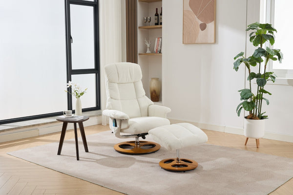 English Elm 069dr-ergonomic Wingback Chenille Swivel Recliner with Massage Ottoman for Living Room White W527S00020