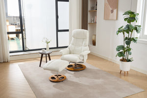 English Elm 069dr-ergonomic Wingback Chenille Swivel Recliner with Massage Ottoman for Living Room White W527S00020