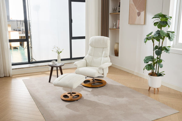 English Elm 069dr-ergonomic Wingback Chenille Swivel Recliner with Massage Ottoman for Living Room White W527S00020