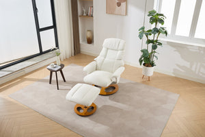 English Elm 069dr-ergonomic Wingback Chenille Swivel Recliner with Massage Ottoman for Living Room White W527S00020