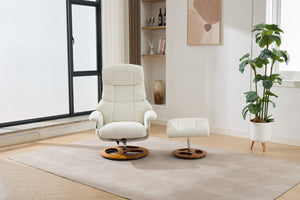 English Elm 069dr-ergonomic Wingback Chenille Swivel Recliner with Massage Ottoman for Living Room White W527S00020