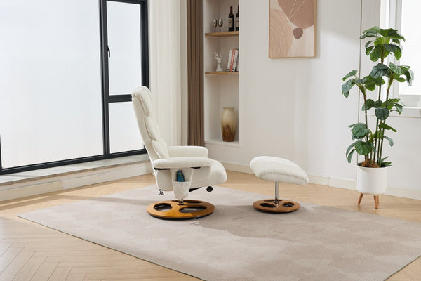 English Elm 069dr-ergonomic Wingback Chenille Swivel Recliner with Massage Ottoman for Living Room White W527S00020