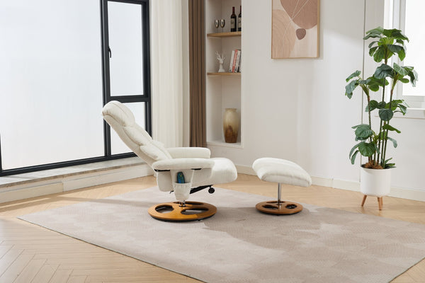 English Elm 069dr-ergonomic Wingback Chenille Swivel Recliner with Massage Ottoman for Living Room White W527S00020