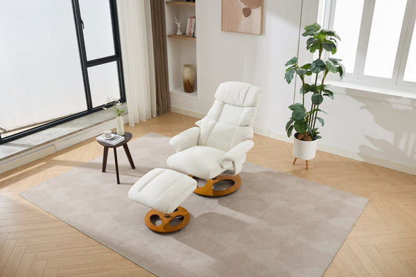 English Elm 069dr-ergonomic Wingback Chenille Swivel Recliner with Massage Ottoman for Living Room White W527S00020