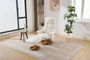 English Elm 069dr-ergonomic Wingback Chenille Swivel Recliner with Massage Ottoman for Living Room White W527S00020