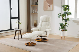 English Elm 069dr-ergonomic Wingback Chenille Swivel Recliner with Massage Ottoman for Living Room White W527S00020