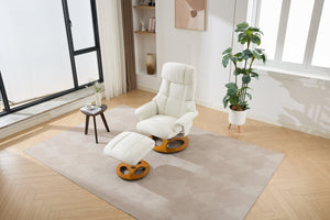 English Elm 069dr-ergonomic Wingback Chenille Swivel Recliner with Massage Ottoman for Living Room White W527S00020