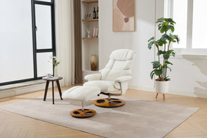 English Elm 069dr-ergonomic Wingback Chenille Swivel Recliner with Massage Ottoman for Living Room White W527S00020