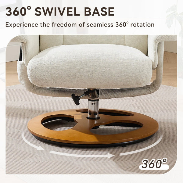 English Elm 069dr-ergonomic Wingback Chenille Swivel Recliner with Massage Ottoman for Living Room White W527S00020