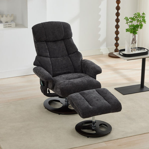English Elm 069dr-ergonomic Wingback Chenille Swivel Recliner with Massage Ottoman for Living Room Dark Gray W527S00021