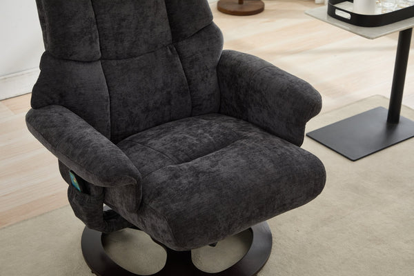 English Elm 069dr-ergonomic Wingback Chenille Swivel Recliner with Massage Ottoman for Living Room Dark Gray W527S00021
