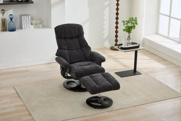 English Elm 069dr-ergonomic Wingback Chenille Swivel Recliner with Massage Ottoman for Living Room Dark Gray W527S00021