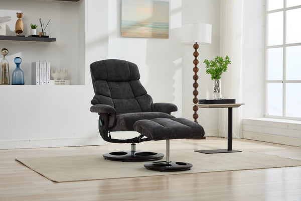 English Elm 069dr-ergonomic Wingback Chenille Swivel Recliner with Massage Ottoman for Living Room Dark Gray W527S00021