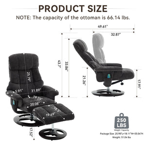 English Elm 069dr-ergonomic Wingback Chenille Swivel Recliner with Massage Ottoman for Living Room Dark Gray W527S00021