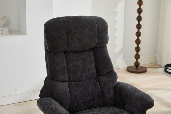 English Elm 069dr-ergonomic Wingback Chenille Swivel Recliner with Massage Ottoman for Living Room Dark Gray W527S00021