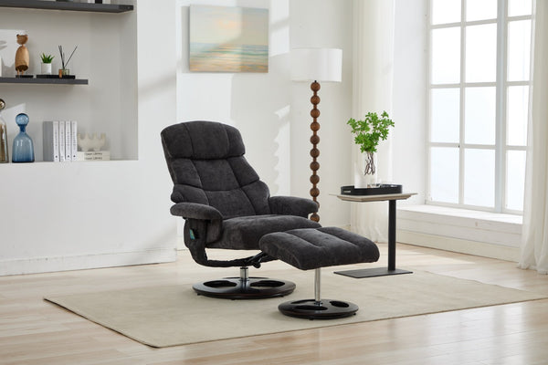 English Elm 069dr-ergonomic Wingback Chenille Swivel Recliner with Massage Ottoman for Living Room Dark Gray W527S00021