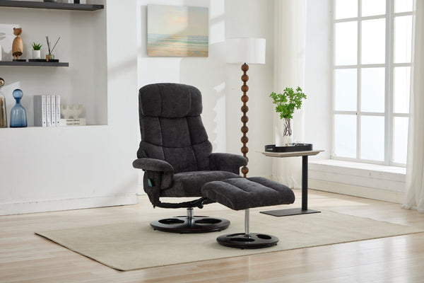 English Elm 069dr-ergonomic Wingback Chenille Swivel Recliner with Massage Ottoman for Living Room Dark Gray W527S00021