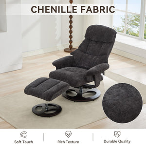 English Elm 069dr-ergonomic Wingback Chenille Swivel Recliner with Massage Ottoman for Living Room Dark Gray W527S00021