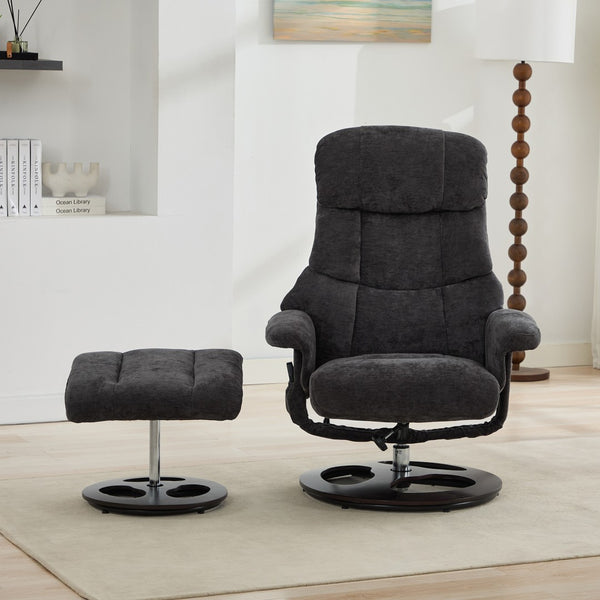 English Elm 069dr-ergonomic Wingback Chenille Swivel Recliner with Massage Ottoman for Living Room Dark Gray W527S00021