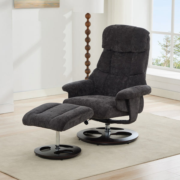 English Elm 069dr-ergonomic Wingback Chenille Swivel Recliner with Massage Ottoman for Living Room Dark Gray W527S00021