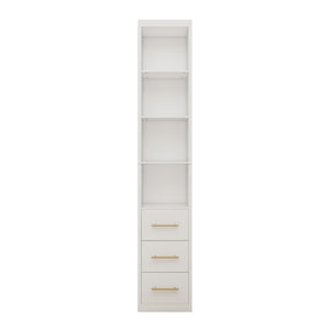 English Elm 15.75x85.04inch White Tall Narrow Storage Cabinet with Open Shelves and Three Drawers W5290P513575