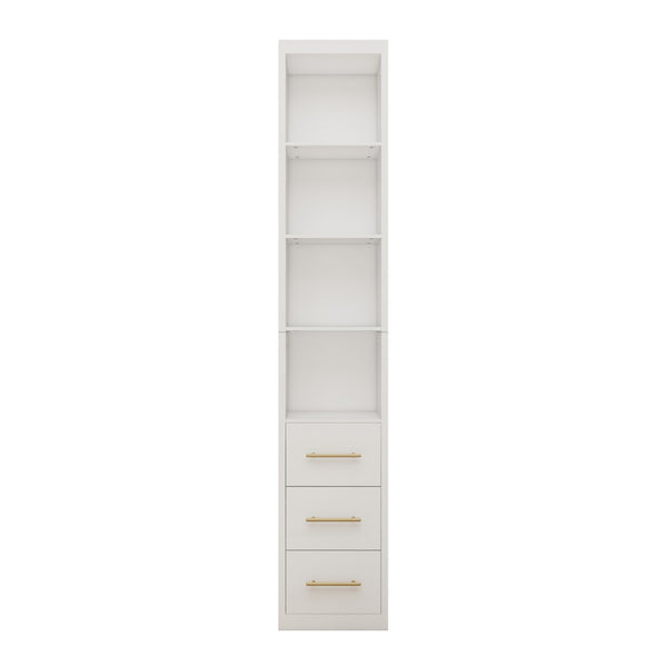 English Elm 15.75x85.04inch White Tall Narrow Storage Cabinet with Open Shelves and Three Drawers W5290P513575
