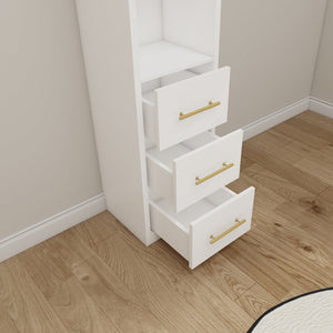 English Elm 15.75x85.04inch White Tall Narrow Storage Cabinet with Open Shelves and Three Drawers W5290P513575