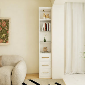 English Elm 15.75x85.04inch White Tall Narrow Storage Cabinet with Open Shelves and Three Drawers W5290P513575